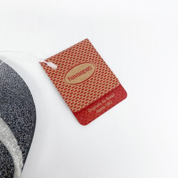 Havaianas Girl's Black Slim Gloss Silver Shimmer Flip Flop Sandals Size 10C - Picture 3 of 4